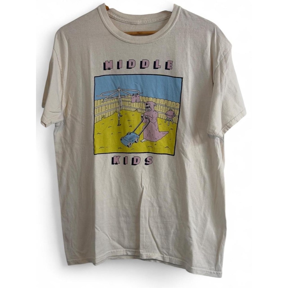 VTG Abstract "Middle Kids" White Cotton Graphic T-Shirt Rare Find Alternative